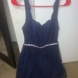 Blue pearled crochet pattern dress